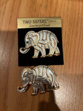 Set of Two Sisters Medici Lauren & Leah Jewelry Designs Elephant Brooch Silver